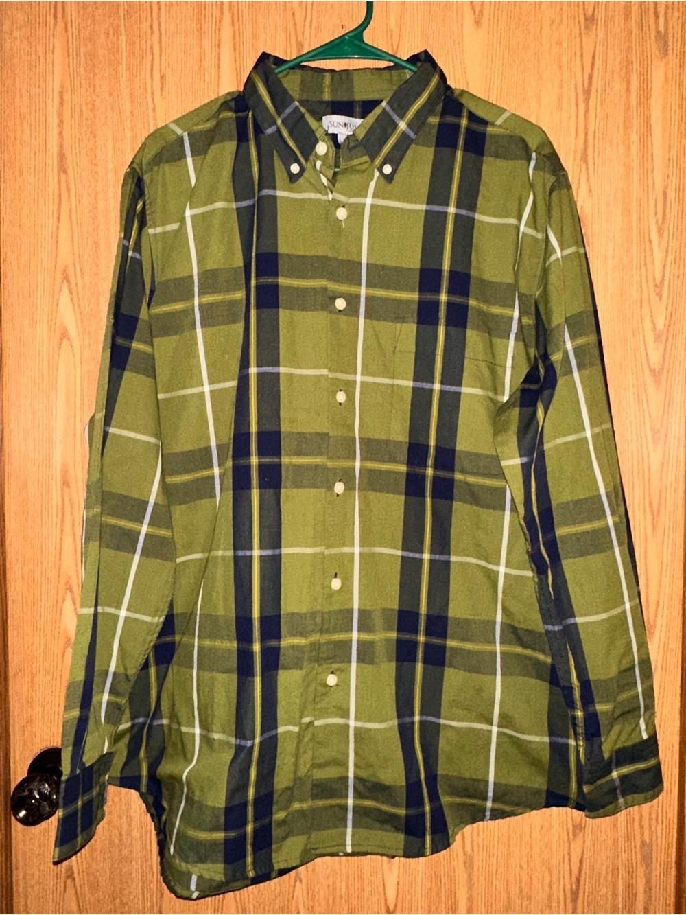 Men's Olive Plaid Button-Down Shirt by SUNSPEL